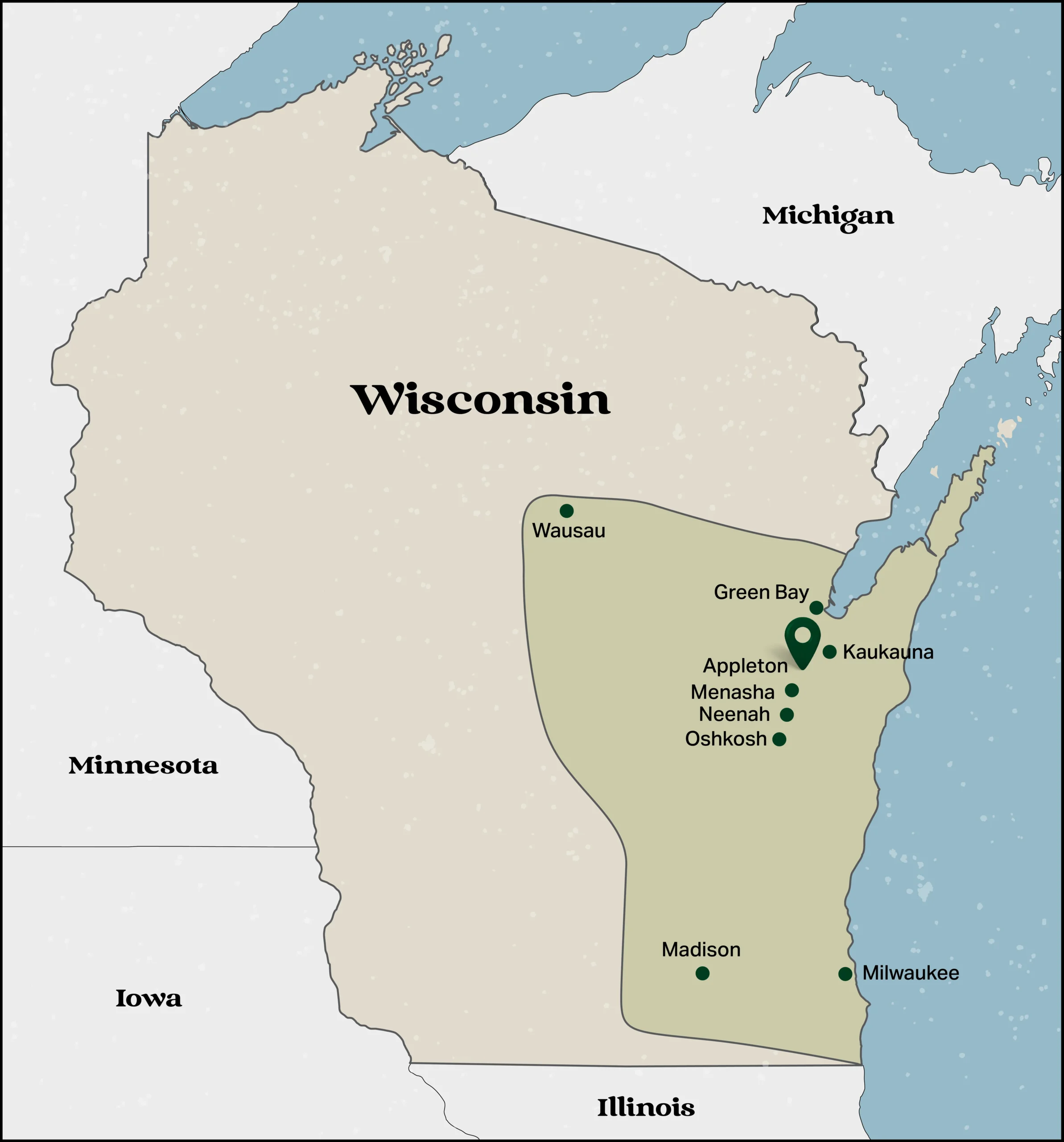 Gunderson Uniform & Linen Service Area Map